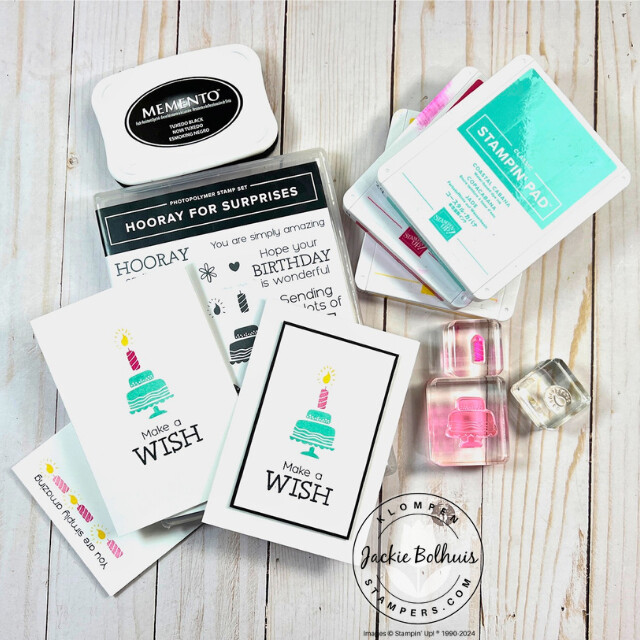 A beginner card maker project to create simple cards with minimal supplies using the Stampin' Up! stamp set Hooray For Surprises.