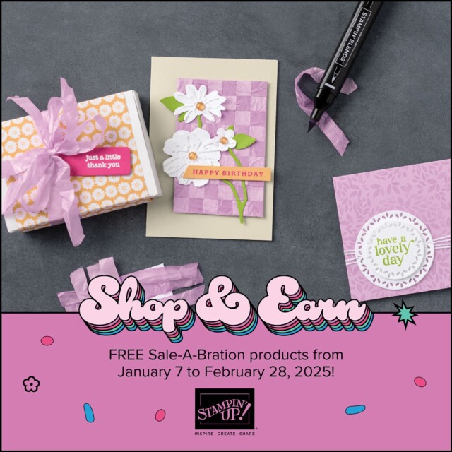 Shop and earn promotional graphic for Stampin' Up! sale-a-bration.