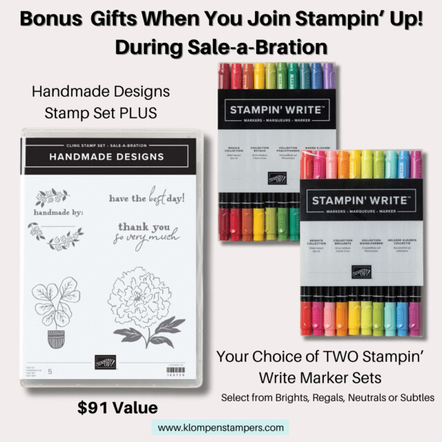 Stampin' Up! stamp set Handmade Designs with two packs of Stampin' Write markers.