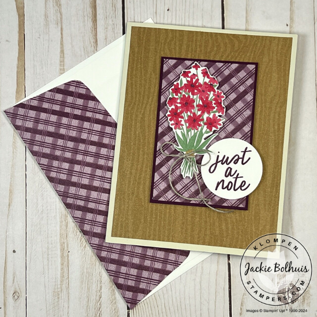 Handmade card for a Design with DSP project taught in Card Making 201, Class 1: Design with DSP. Just a note card is designed with the To Market Designer Series Paper.
