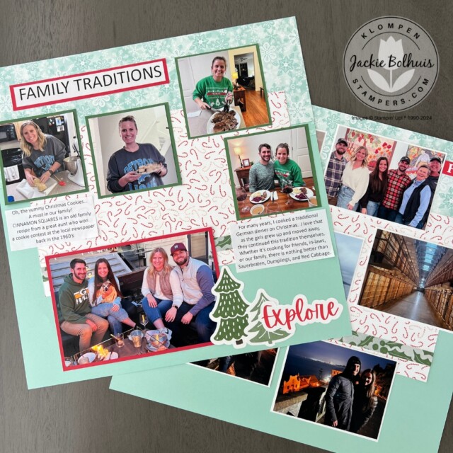 Two winter-themed scrapbook pages overlapped.
