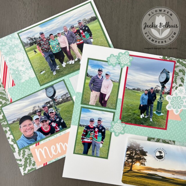 Two winter-themed scrapbook pages overlapped.