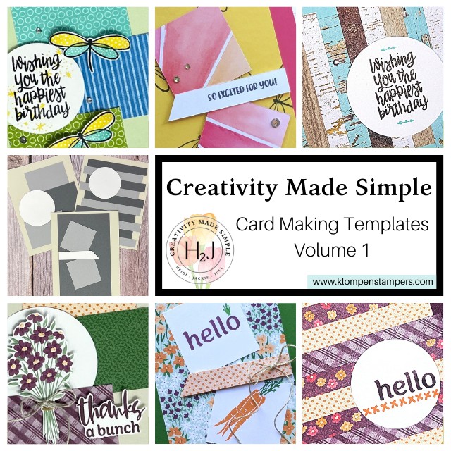 Cover graphic for the Creativity Made Simple, Volume 1 Card Making Templates, written tutorial that shows a sneak peek of six of the twelve cards in the tutorial.