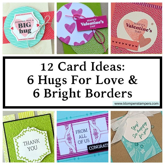 The promo graphic for Creativity Made Simple, Volume 4 - Card Making Templates. Graphic has a close up image of all 12 completed cards shared in the tutorial created with the stamp sets Bright Borders and Hugs for Love.
