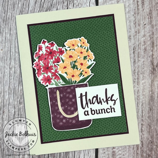 Thank you card with fussy cut flowers and a basket to make a focal image.
