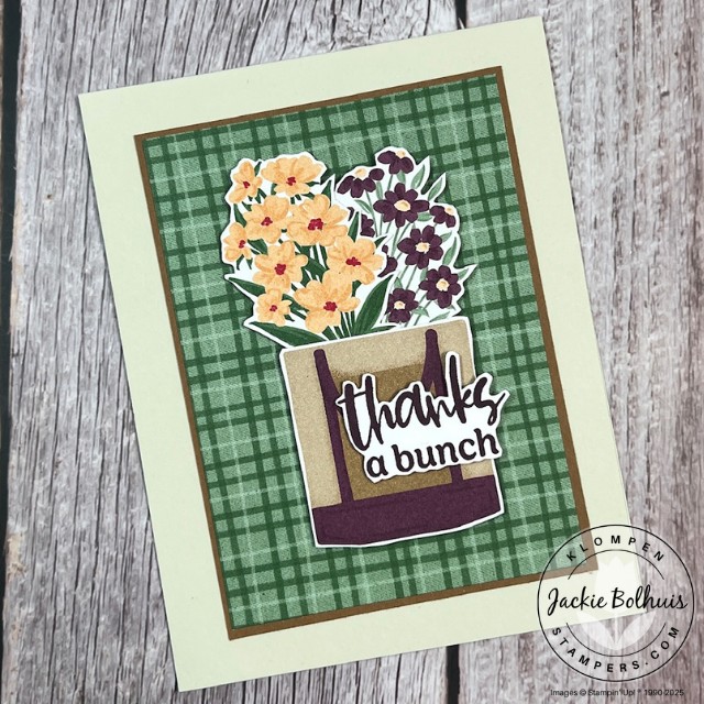 Thank you card with fussy cut flowers and a basket to make a focal image.