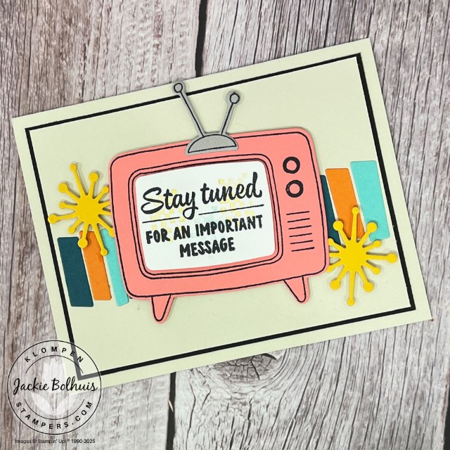 A fun any occasion handmade card designed with the pink retro TV.