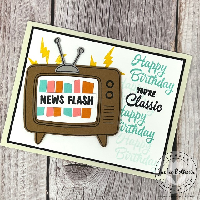 A fun happy birthday card designed with a retro TV.
