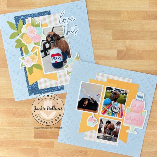 Two page spread from the Stampin' Up! Wildflower Celebrations scrapbooking kit.