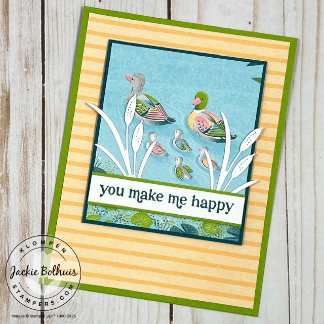 Handmade card for any occasion with a cut duck scene as the coal image. Card is designed with the Stampin' Up! Lily Pond Designer Series Paper.