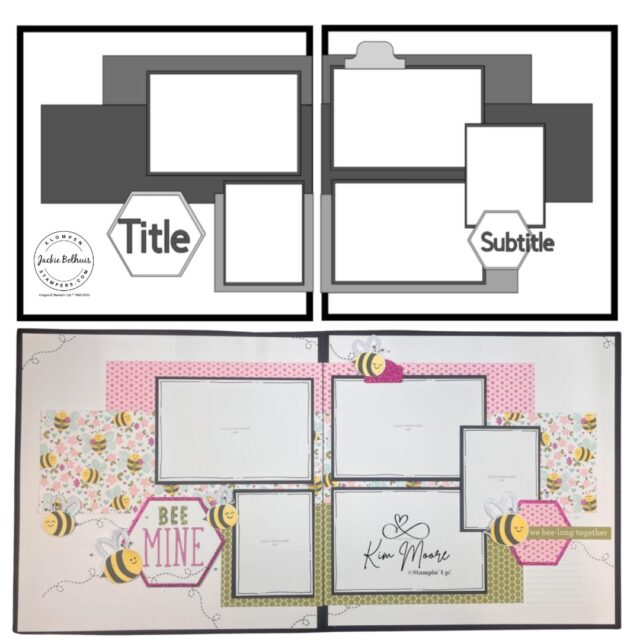 A scrapbooking sketch for designing a two page scrapbook layout.
