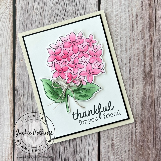 Handmade thank you card with a large pink flower focal image.