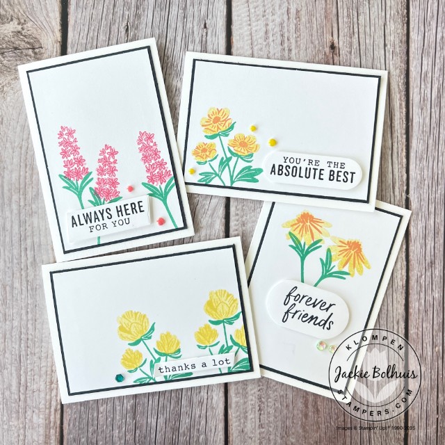 4 simple card ideas using the Stampin' Up! Pretty Florals stamp set.