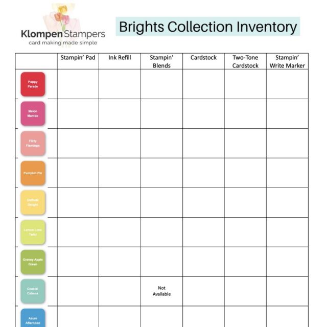 Stampin' Up! color resource for keeping inventory of your ink pad, marker, and cardstock colors by collection.