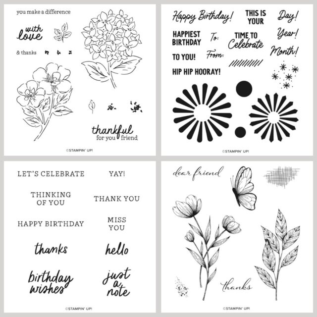 Four recommended Stampin' Up! stamp sets for card making for beginners to start with.