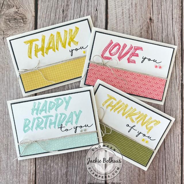 4 easy card making ideas using the Stampin' Up! Layered Thoughts stamp set.