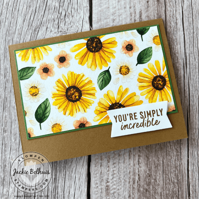 This handmade card features the beautiful Floral Impressions Designer Series Paper as the focal point, set on a horizontal layout. A hand-stamped sentiment adds a personal touch, making it perfect for any occasion.