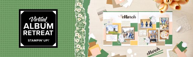 Promotional Image from Stampin' Up! advertising the Virtual Album Retreat in July.