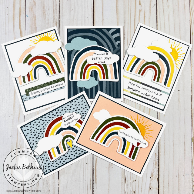 Five hand made cards created using the Stampin' Up! Sunshine Vibes Bundle showcasing a fun and easy card making project.