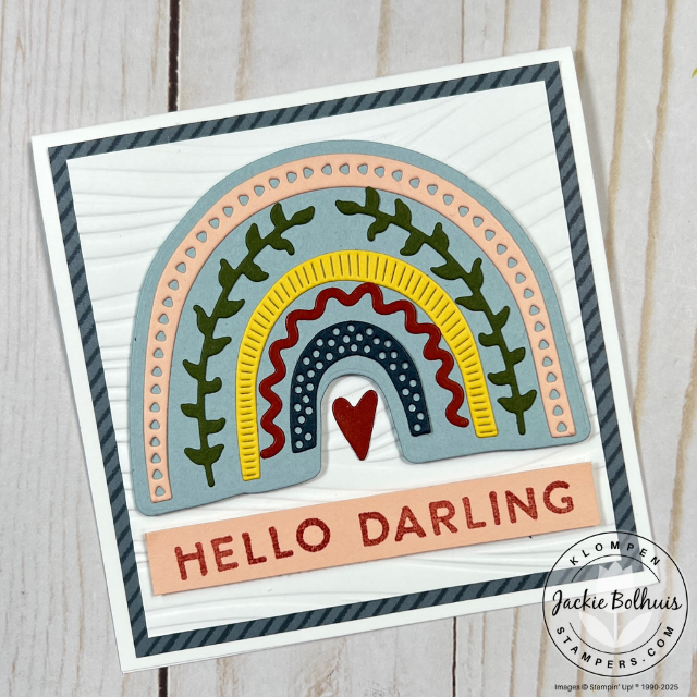 Boho-style handmade card created with Stampin’ Up!’s Boho Vibes stamps and dies, showcasing layered die cuts, soft colors, and mixed patterns.