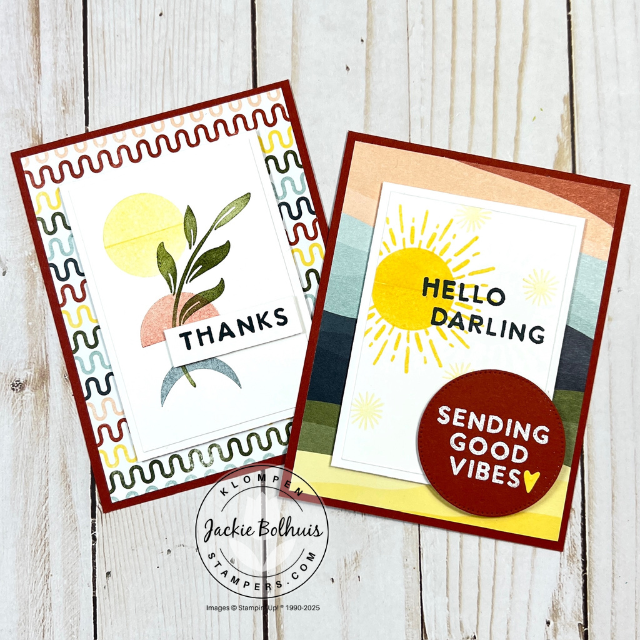 Handmade card featuring Stampin’ Up! Boho Vibes suite with layered textures, earthy tones, and playful stamped patterns.