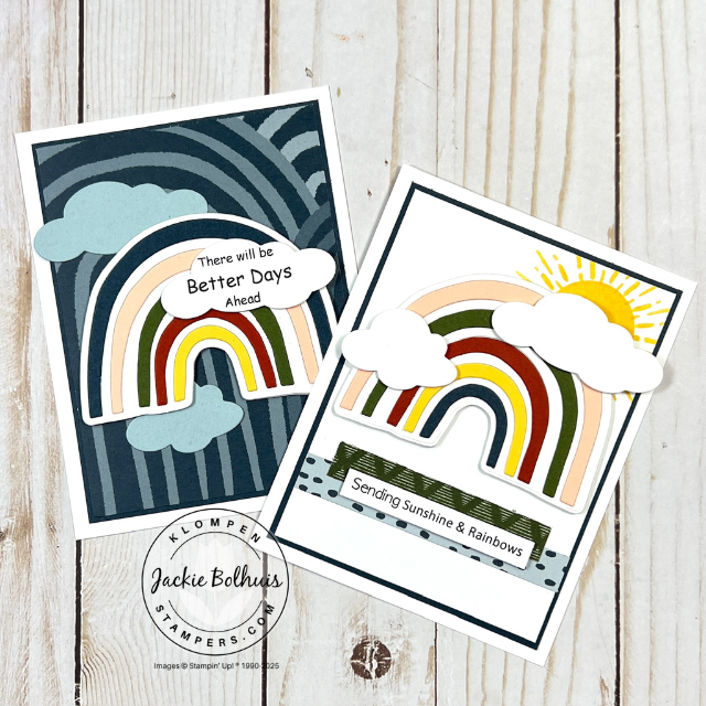 Boho-inspired greeting card with a layered rainbow centerpiece and a custom sentiment strip, designed using Stampin’ Up!’s Boho Vibes bundle.