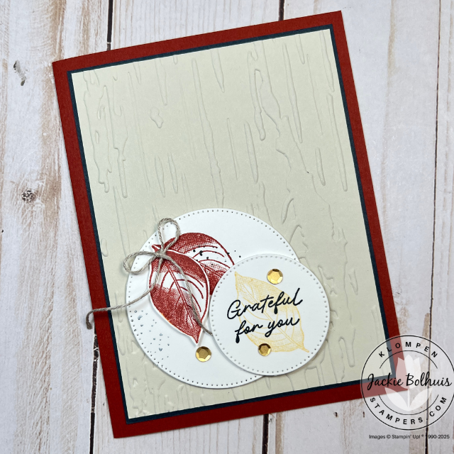 Close-up of a simple handmade card using the Artistic Leaves stamp set.