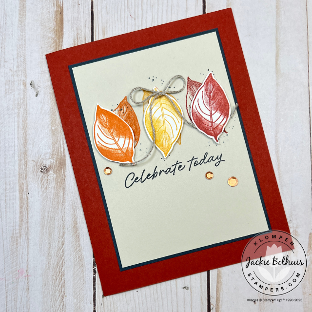 Handmade fall card using Stampin’ Up!’s Artistic Leaves stamp set with simple layered design.