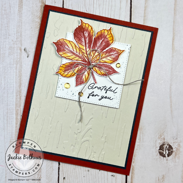 Easy card design using Stampin’ Up! inks and Artistic Leaves for a seasonal look.