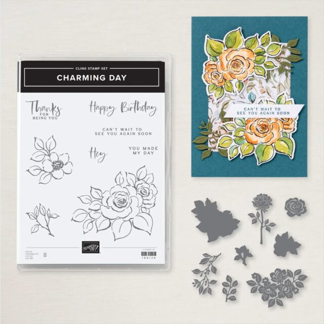 Graphic from Stampin' Up! displaying the Charming Day bundle stamp set and dies.