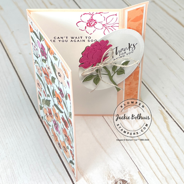 Easy fun fold card designed with Stampin' Up!s Charming Day. The card is simple and uses a back fold card design for a fun design that can be used with any stamps, ink and paper.