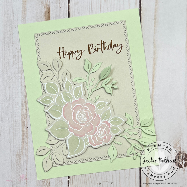 Close-up of a cheerful birthday card made with the Charming Day Bundle, showcasing stamped flowers and playful accents.