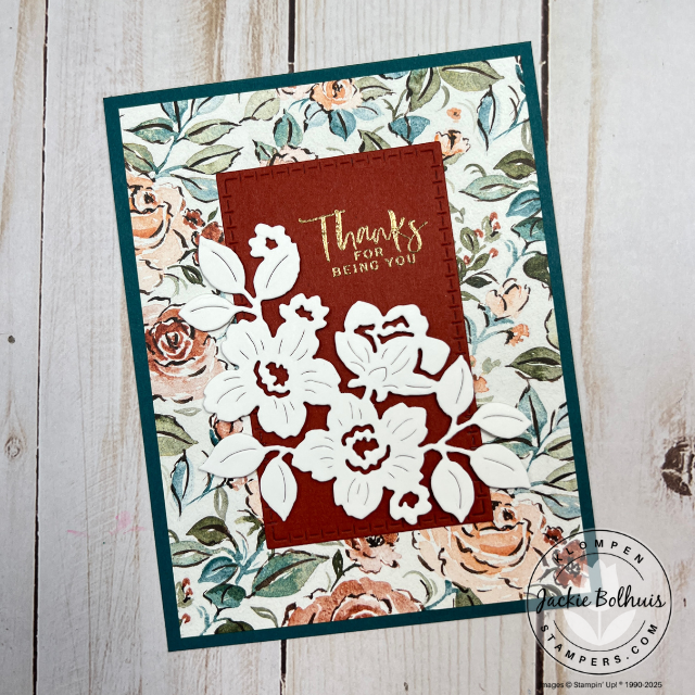 Encouragement card idea using Charming Day Bundle with intricate floral stamping and coordinating embellishments.