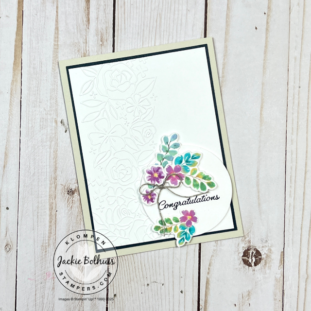 Handmade card using easy techniques for cards with die-cut florals from washi tape with the Stampin’ Up! Extraordinary Flora bundle, highlighting simple floral accents with a circle punch.