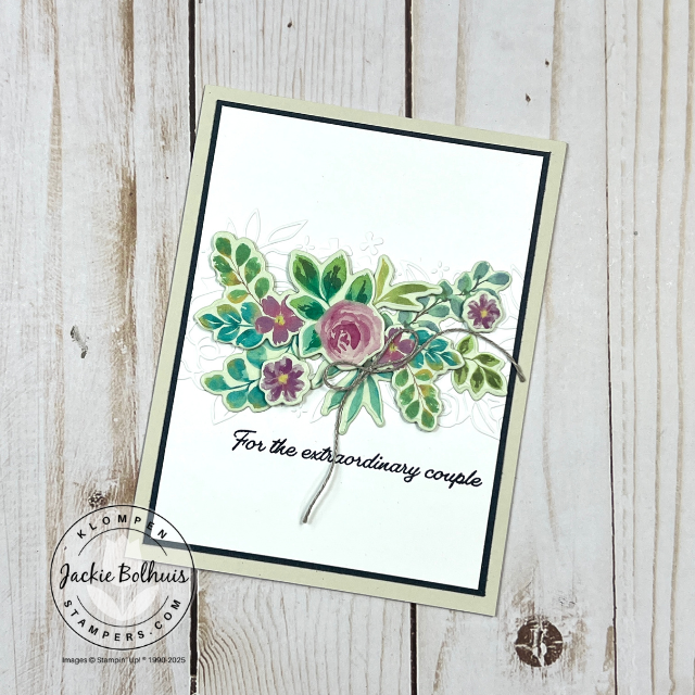 Elegant card made with easy techniques for cards with die-cut florals from washi tape featuring the Stampin’ Up! Extraordinary Flora bundle, focusing on simple, standalone floral die cuts without geometric frames.