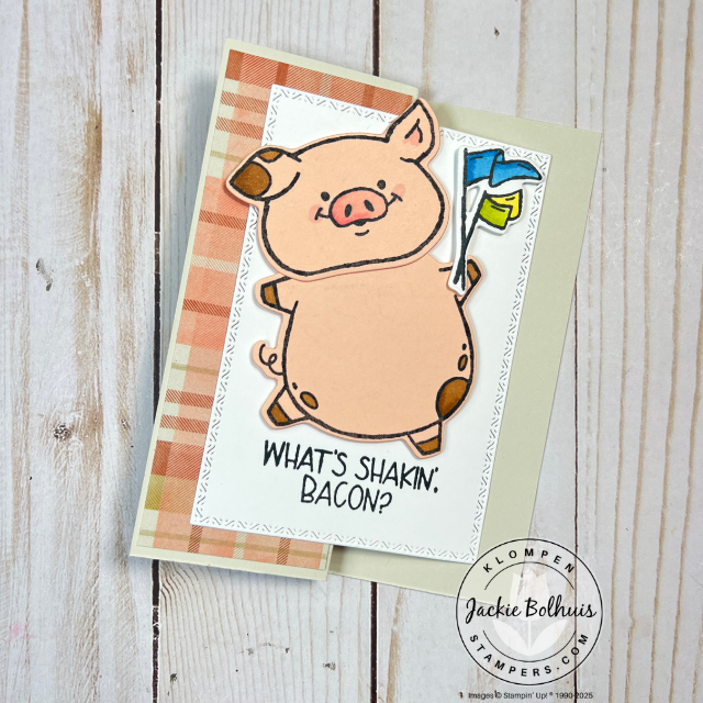 Fun fold card using Stampin’ Up!’s Party Piggy stamp set with a bold piggy centerpiece and cheerful sentiment.
