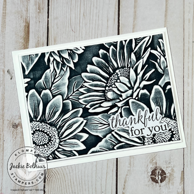 Handmade card with an embossed background using the Sunflower 3D Embossing Folder from Stampin’ Up!, accented with ink from a stamp pad and a small sentiment.

