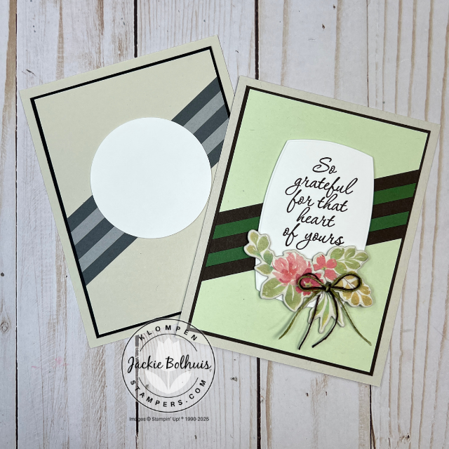 DIY greeting card using a layered template with colorful paper strips in the background and a large rectangle for an image and sentiment.
