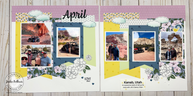 Completed scrapbook album spread with photos and journaling—great inspiration for beginners and experienced scrapbookers.