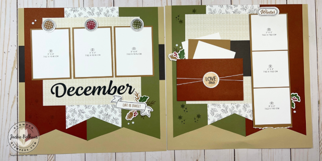 Finished Mom by Month Album Retreat layout showing photos and embellishments, designed to inspire scrapbookers of any level.