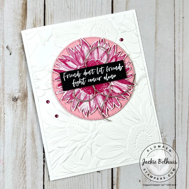 Handmade card created with the Love & Courage bundle featuring pink tones and heartfelt sentiments, designed in support of breast cancer awareness.