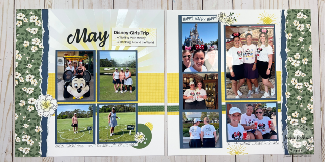 Scrapbook layout featuring layered papers and decorative accents, designed for scrapbooking for beginners.