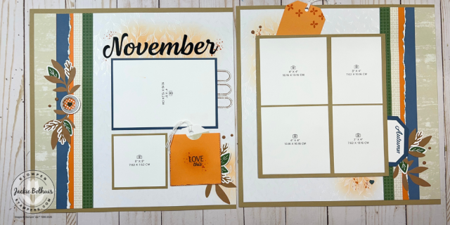 Decorative scrapbook page from the Stampin’ Up! retreat kit with simple layering—great for scrapbooking for beginners.