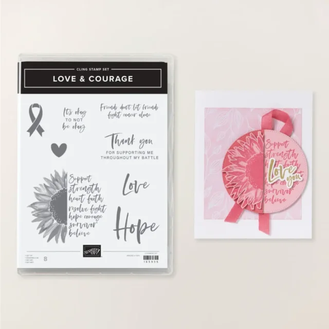 Stampin’ Up! promotional image of the Love & Courage Bundle, featured in October’s Bundle of the Month cardmaking class with $3 donated to breast cancer awareness organizations for each set sold.