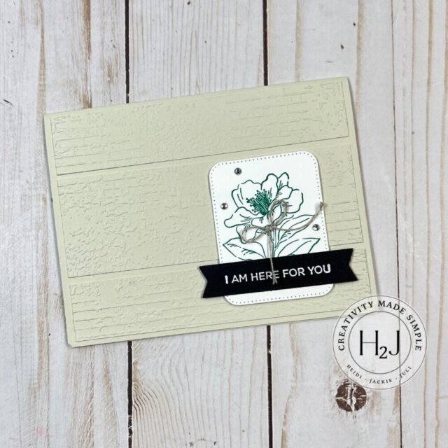 Embossed background card made by rotating the template; cardstock embossed, cut to size, and accented with an extra embossed strip added inside the card.