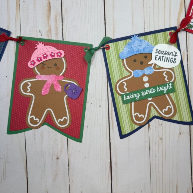 Die-cut paper banner with letters created using the Party Alphabet Dies.