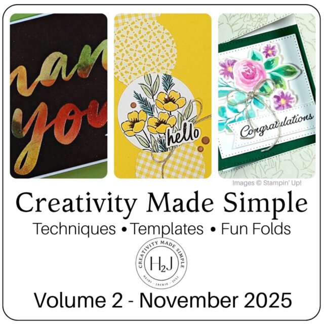 Creativity Made Simple Volume 2 card making classes — includes one card template, one stamping technique, and one fun fold design to help you create beautiful handmade cards with ease.