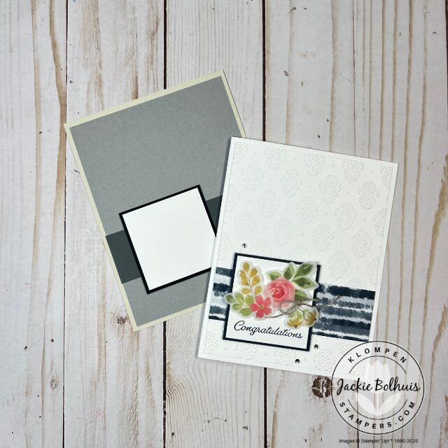 Another angle of the finished card resting on the template, showing texture from the Forever Plaid embossing folder.