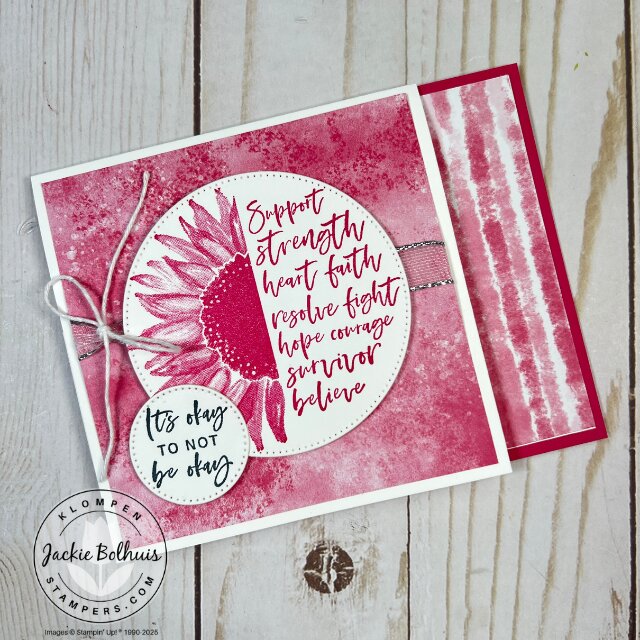 Front view of the easy fun fold card featuring the Love & Courage stamp set with soft pink and white floral accents.