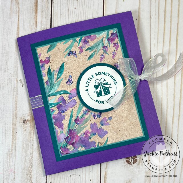 Handmade card folio crafted with Designer Series Paper and ribbon closure, designed to hold six full-size cards and envelopes.